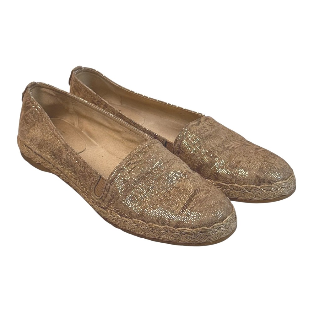 Stuart‎ Weitzman Espadrille Flats 7 Gold Metallic Leather Slip On Loafers